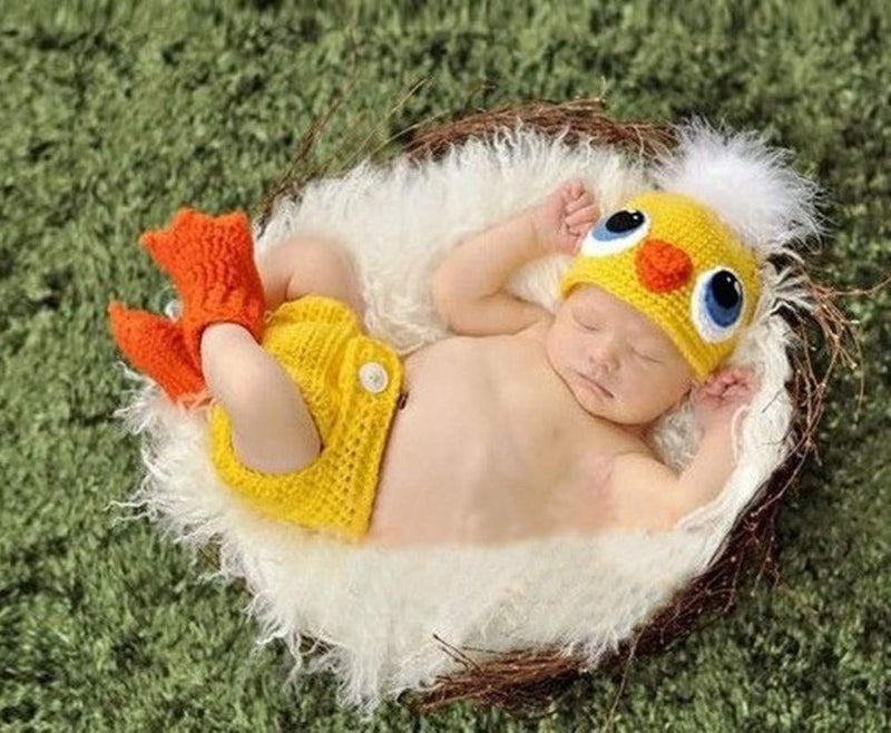 Vedory Fashion Newborn Baby Photography Props Boy Girls Photo Shoot Props Outfits Crochet Knitted Costume Unisex Cute Infant Hat Pants Set (chick) - Image 2